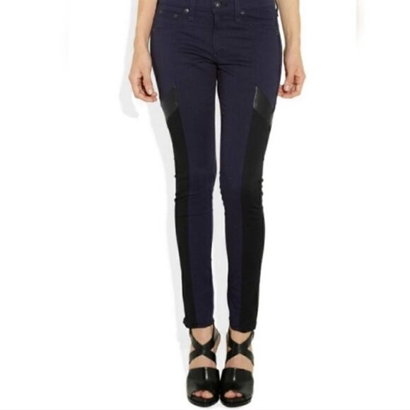 rag & bone The Grand Prix Motocross Leather Blue Black Jeans Size 25 NWOT - Picture 12 of 13